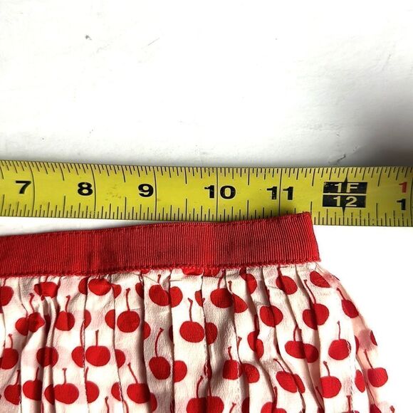 Oscar De La Renta Red & Cream Cherry Print Silk Pleated Skirt size US 00 - Picture 10 of 11